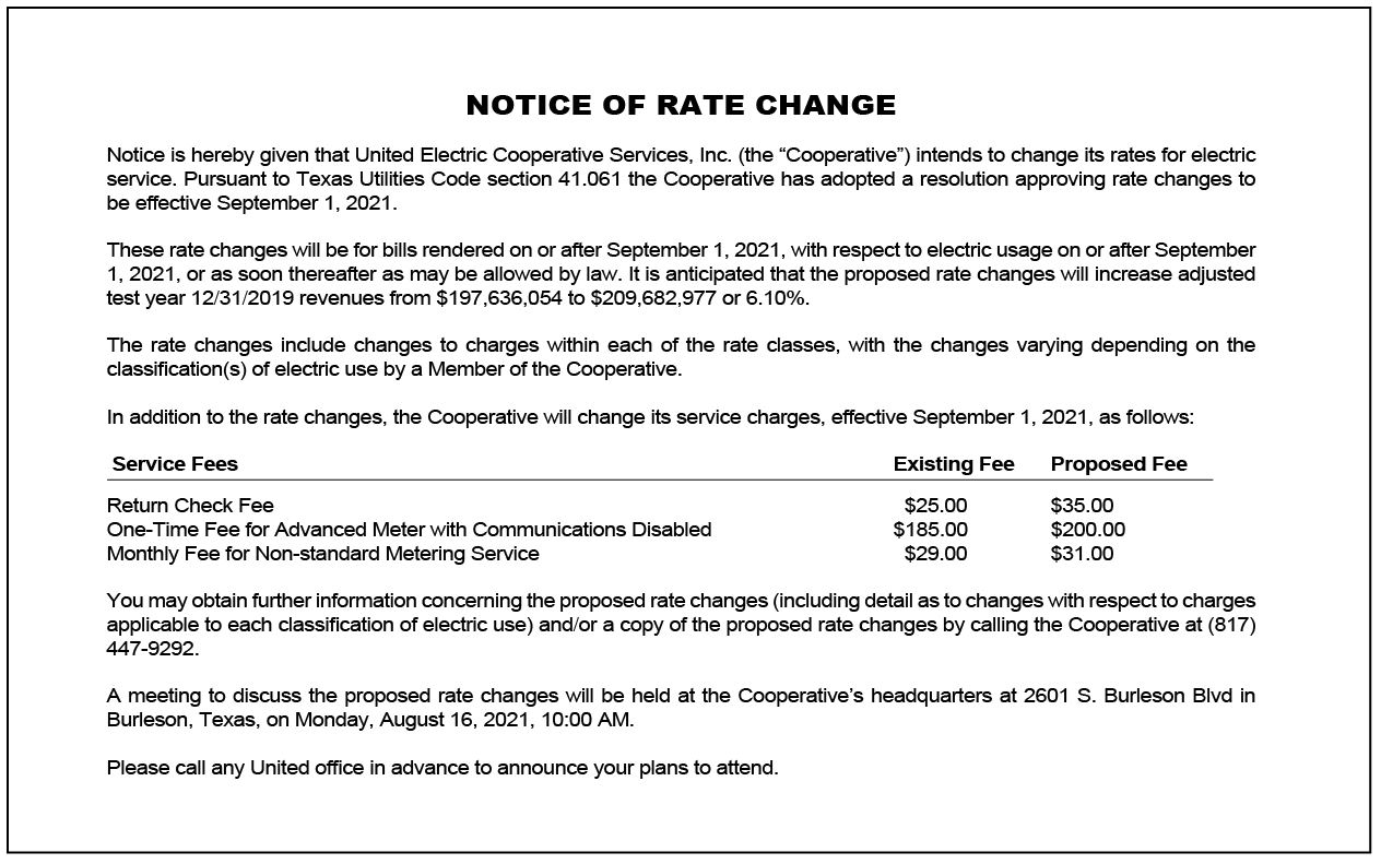 Notice of Rate Change