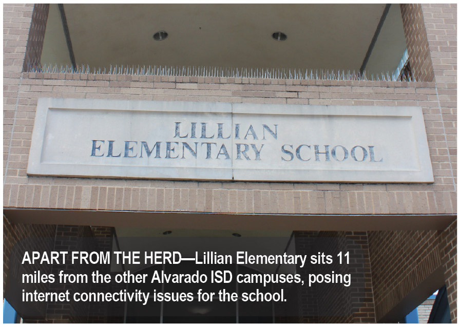 APART FROM THE HERD—Lillian Elementary sits 11 miles from the other Alvarado ISD campuses, posing internet connectivity issues for the school. 
