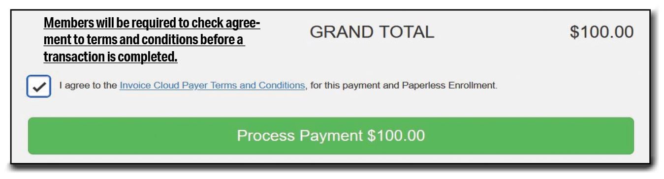 Members will be required to check agreement to terms and conditions before a transaction is completed.