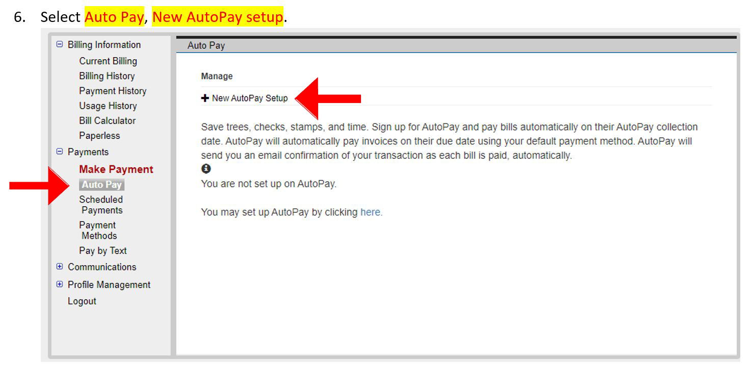 6.	Select Auto Pay, New AutoPay setup.