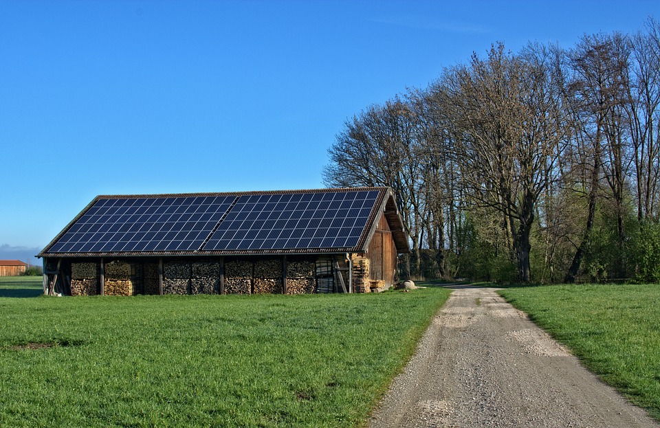 Barn with Solar Panels on the roof.