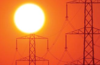 Burning hot sun and transmission lines