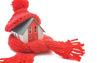 House with knit cap and scarf