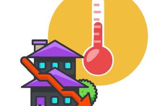 Image of house and a thermometer reading hot