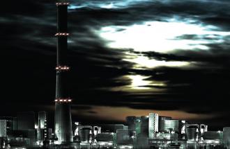 Refinery with black sky