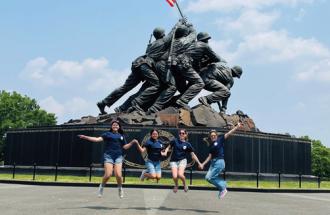 Youth Tour winner Shyley Hamilton (far right) jumping for joy