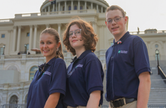 TOGETHER AT THE CAPITOL—From left to right: Sierra Bagley, 17, of Bluff Dale, Sophie Slawson, 16, of Stephenville and Timothy Copeland, 16, of Godley. These three high school students represented United and joined others from across the nation for the electric cooperative Youth Tour trip to Washington, D.C. 