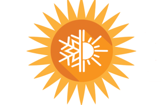 Illustration of sun with snowflake on it. 