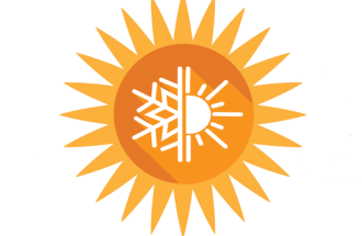 Illustration of sun with snowflake on it.
