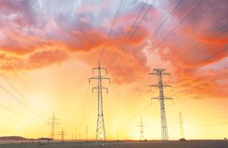 Power lines at sunset