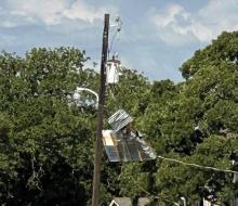 Debris in power lines caused by storms