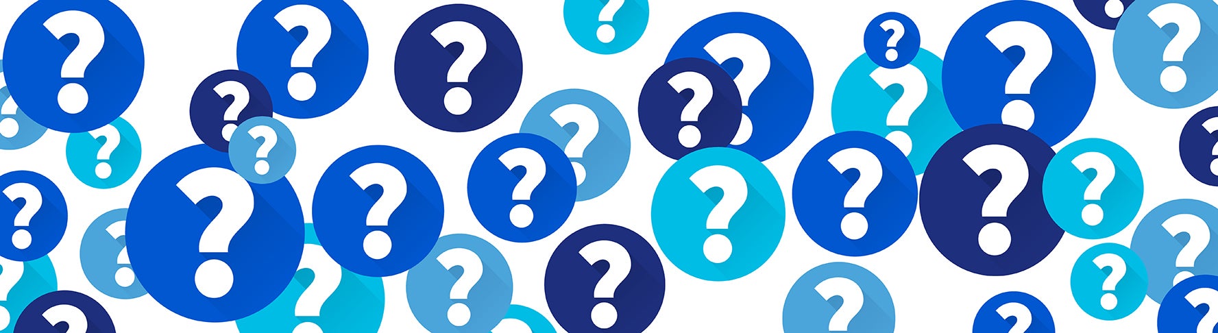 Graphic of question marks in circles.
