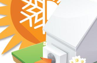 heat pump and sun graphic